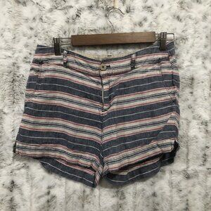 British Khaki Women's 100% Linen Blue Red Striped Shorts Size 6